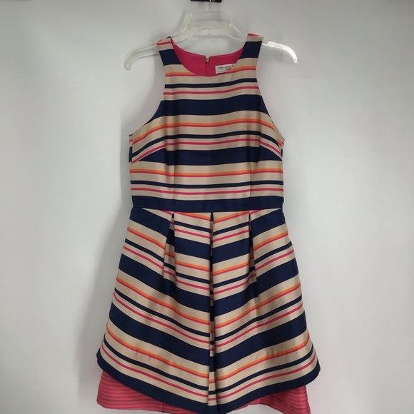Trina Turk Nicci Stripe Twill Fit & Flare Dress Blue Pink  Career Size 6 - Picture 1 of 9